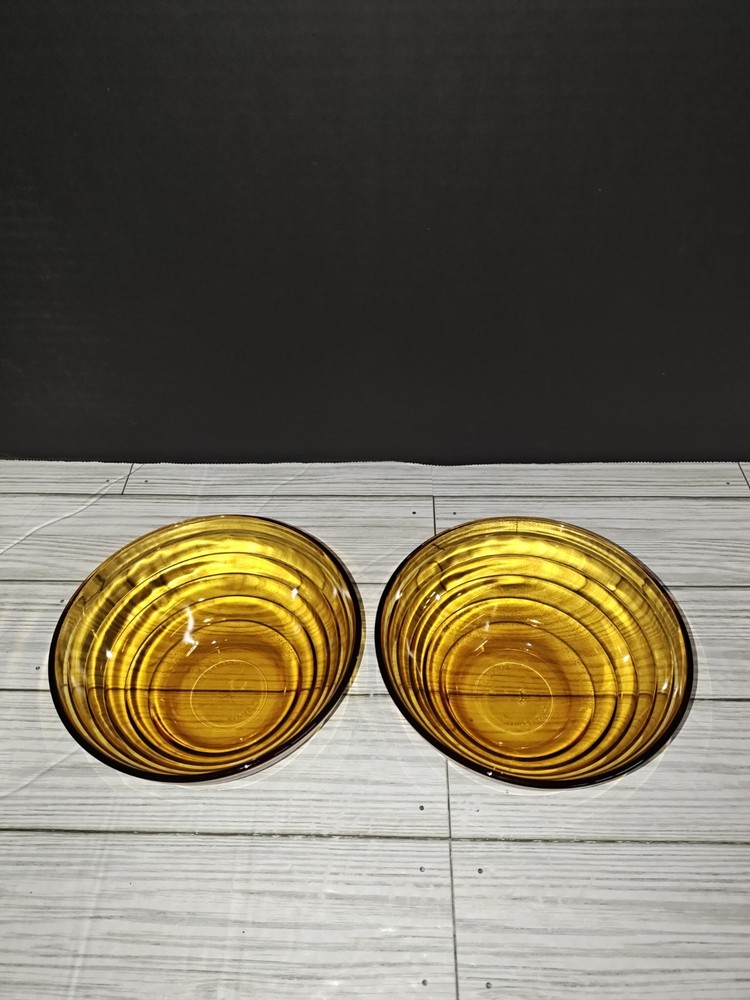 Vintage Duralex Amber Gold French Glass Beehive Bowls Made in France