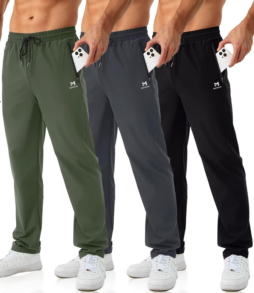 Mens Joggers with Zipper Pockets Open Bottom Sweatpants for Men 3 Pack Lightw...