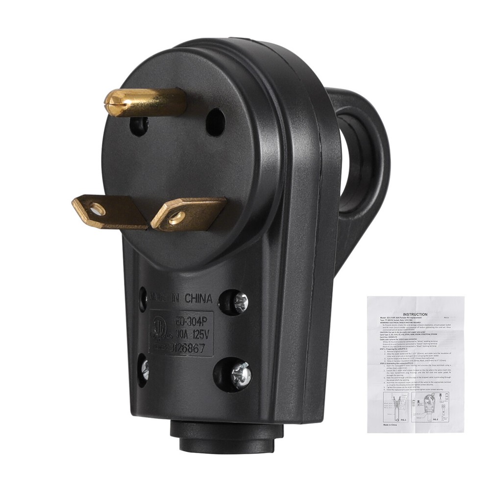 125V 30Amp RV Heavy Duty Male/Female Plug Replacement Black Grip Handle For RV