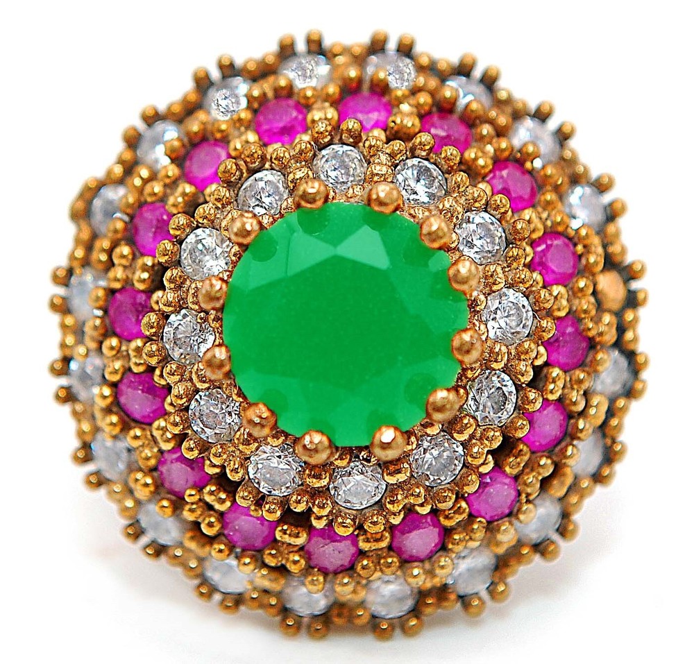 4CT Treated Emerald 925 Sterling Silver Ottoman Ring Size 7.5