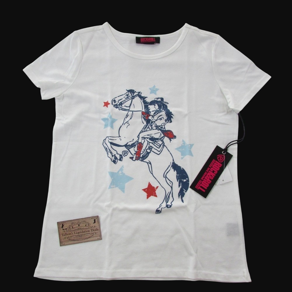 Rock & Roll Denim Women's Short Sleeve Americana Graphic T-Shirt - White