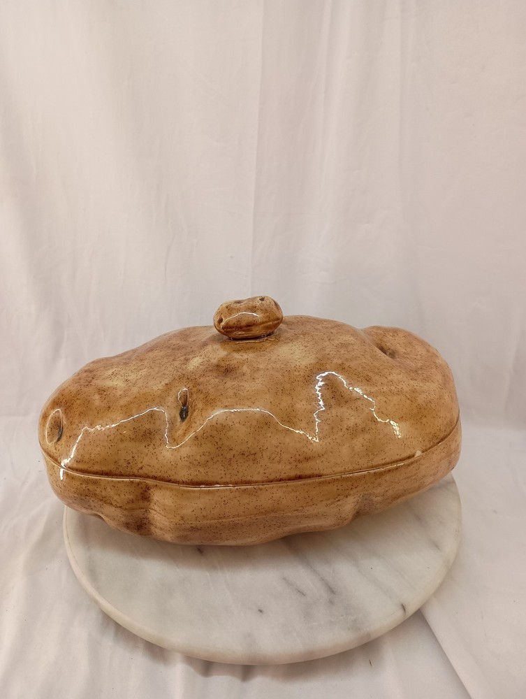 Potato Shaped Ceramic Dish Container with Lid Kitchen Decor + Extra Potato Dish