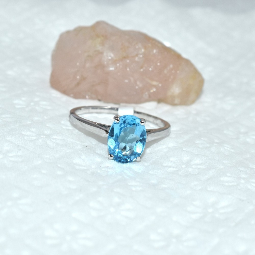 Genuine Blue Topaz Gemstone Ring Made with 925 Sterling Silver