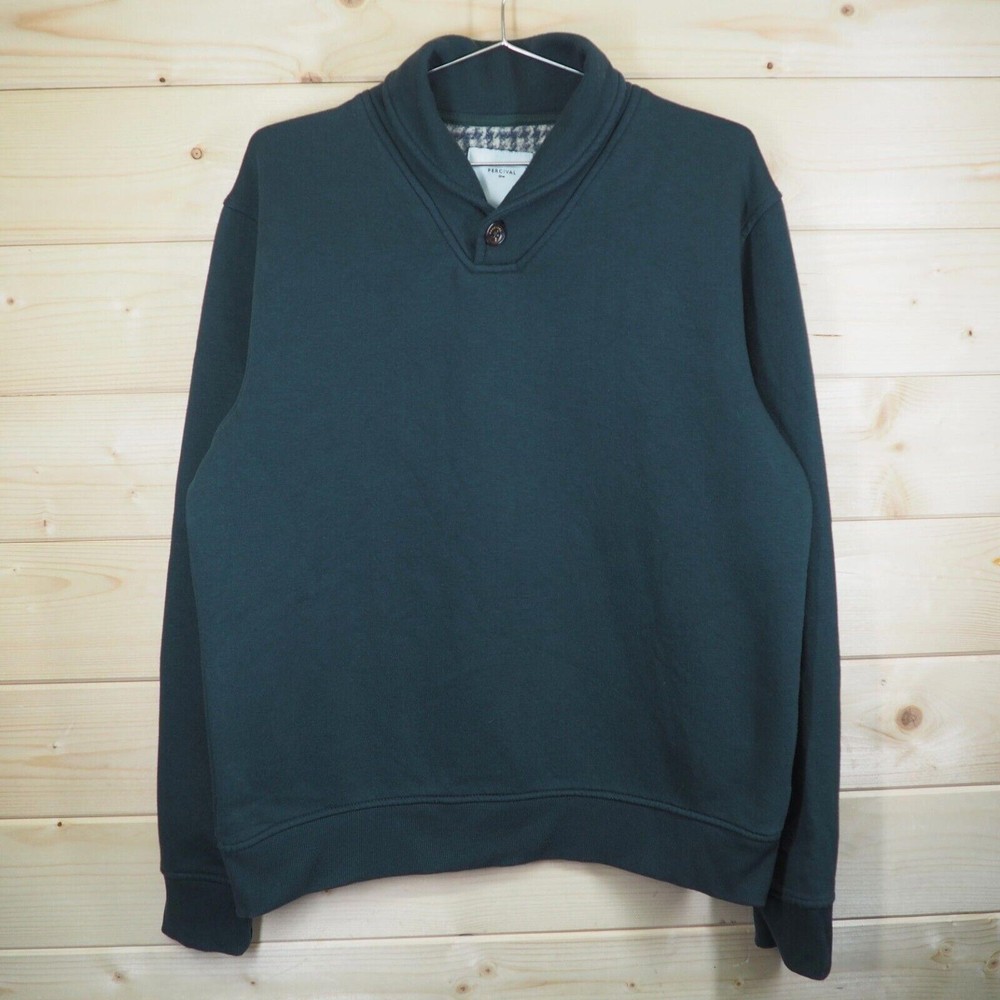 Percival Jumper Sweater Mens Medium Dark Green Shawl Neck Button Cardigan PC47