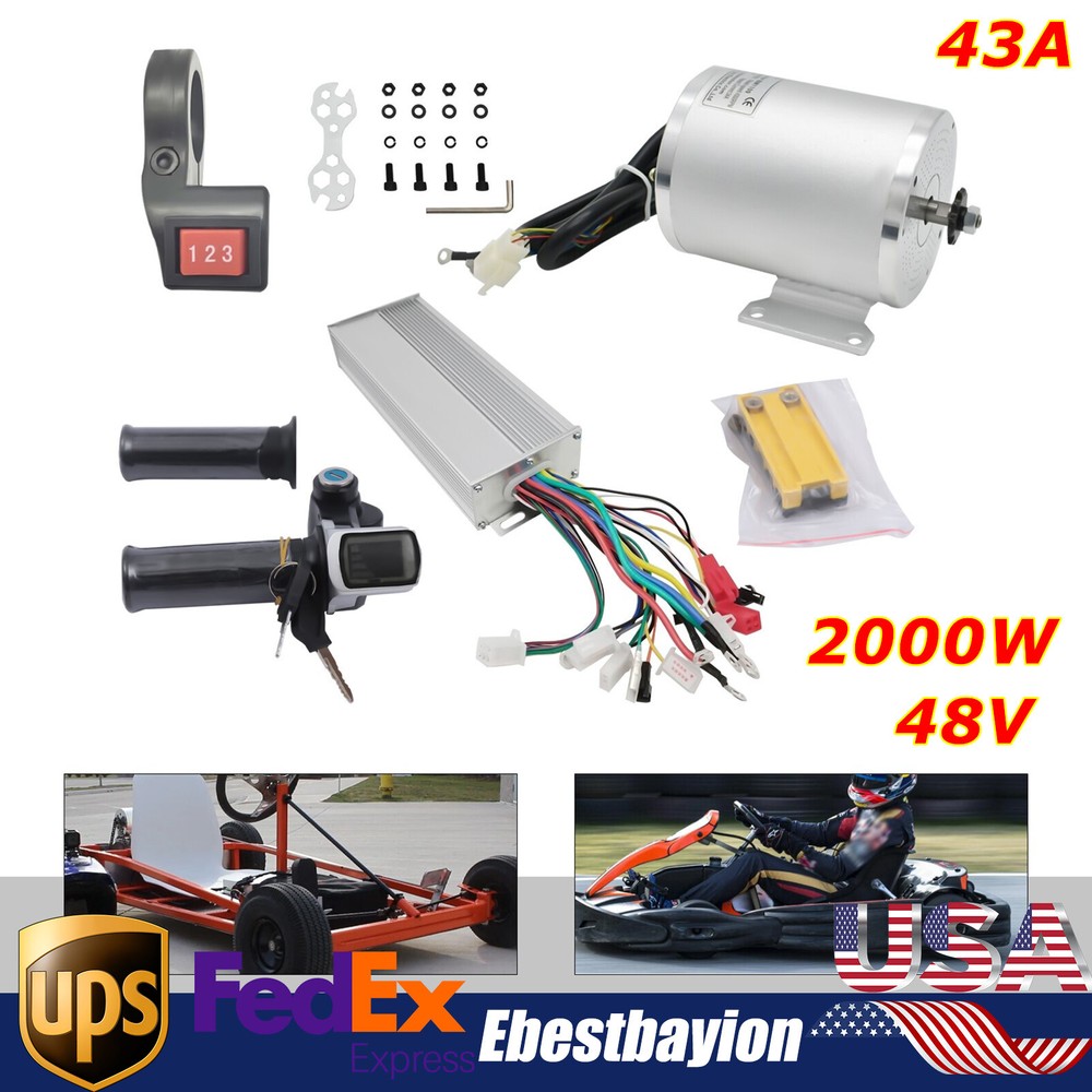 48V 2000W Brushless Gearless Motor Kit with Controller for Go-Karts and Scooters