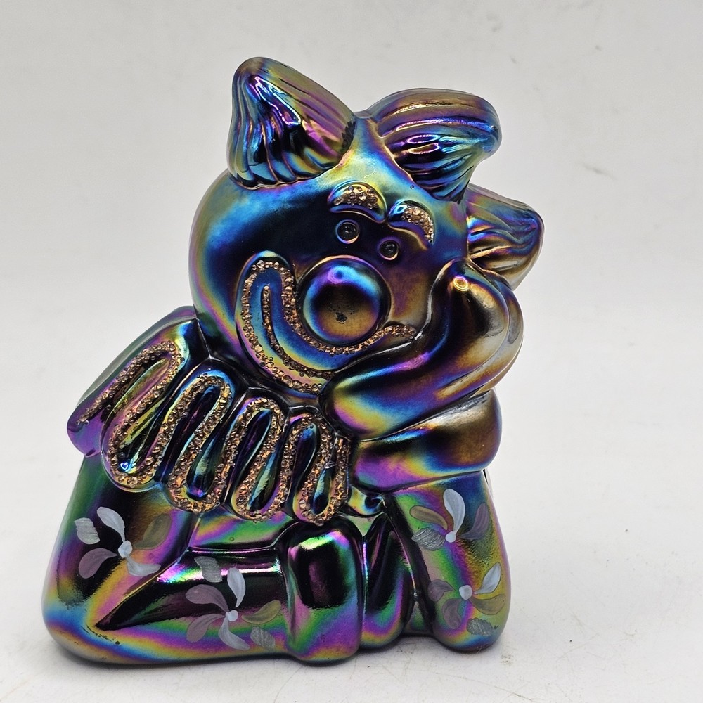 Vintage Fenton Amethyst Iridescent Clown Glass Figurine Handpainted  