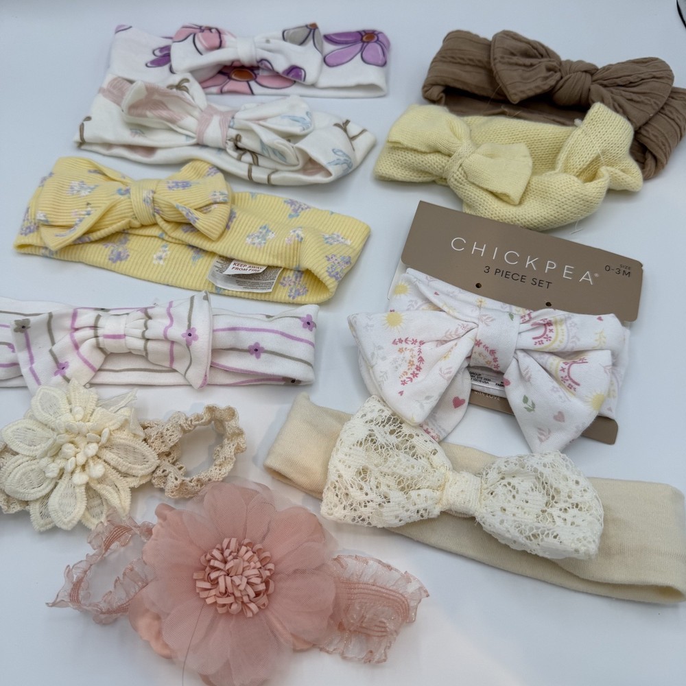 Baby Girl Headbands Lot Mixed Styles Bows Flowers Neutral Colors New