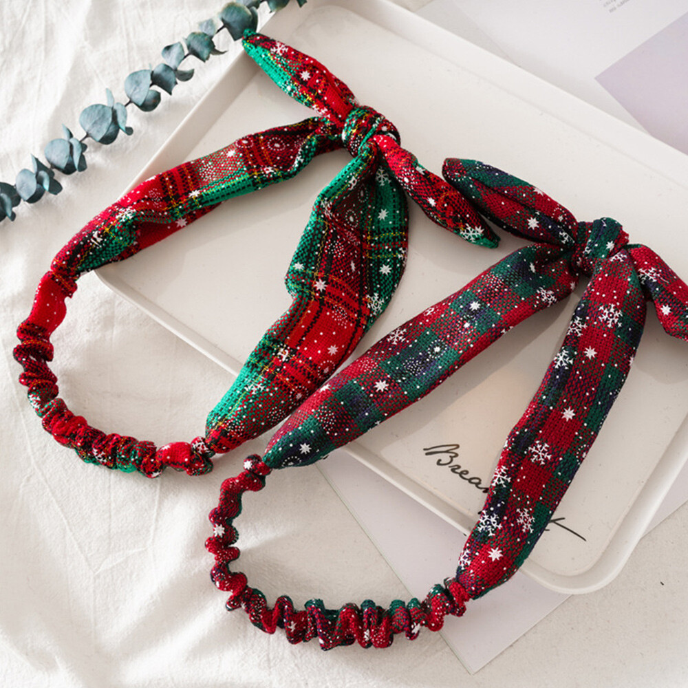 Red Christmas Knotted Rabbit Ear Elastic Hair Band Turban Bandanas Headband