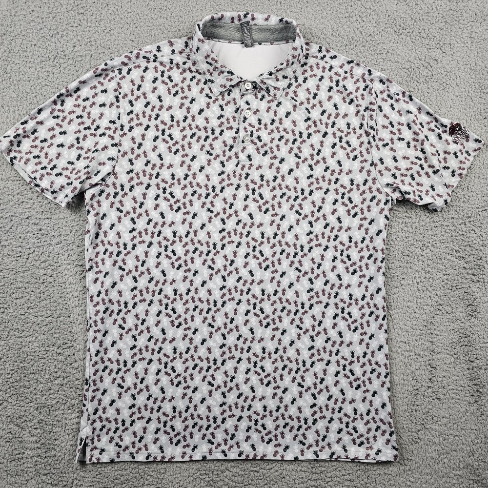 Anderson Ord Polo Shirt Mens Large Gray Printed Pineapple Golf Performance AOP