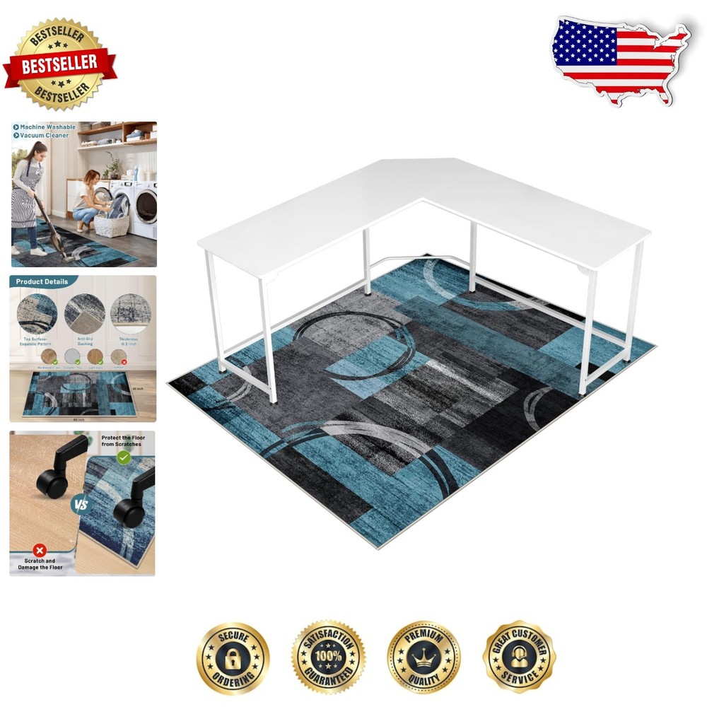Anti-Slip 48x60 Chair Mat for Hardwood & Tile Floors in Geo Blue Gray - Durable Comfort