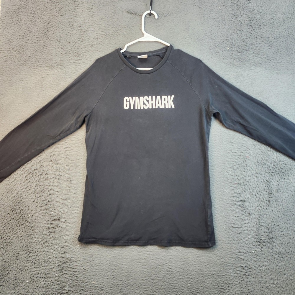 Gymshark Shirt Mens Medium Black Long Sleeve Raglan Crewneck Athletic Logo