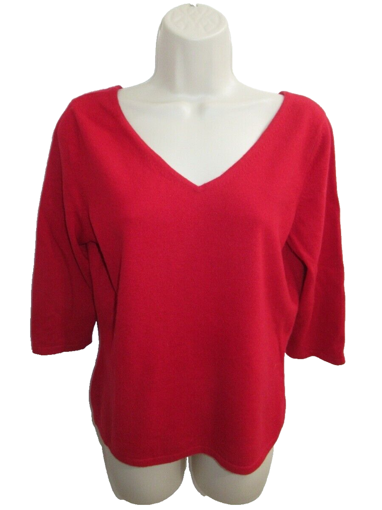 Ann Taylor 100% Cashmere Red V-neck V-Back 3/4 Sleeve Sweater Size L
