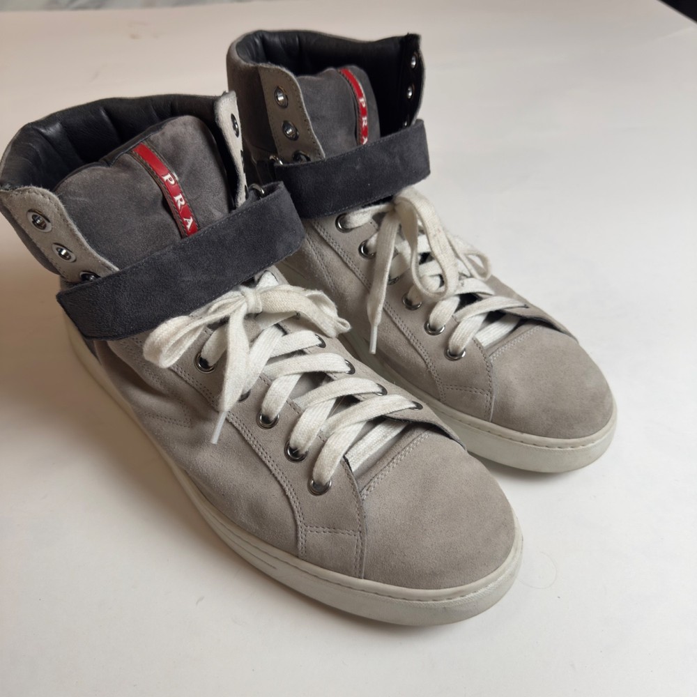 Prada Sport Gray Suede High-Top Sneakers 13 US / 12 UK – Luxury Designer Shoes