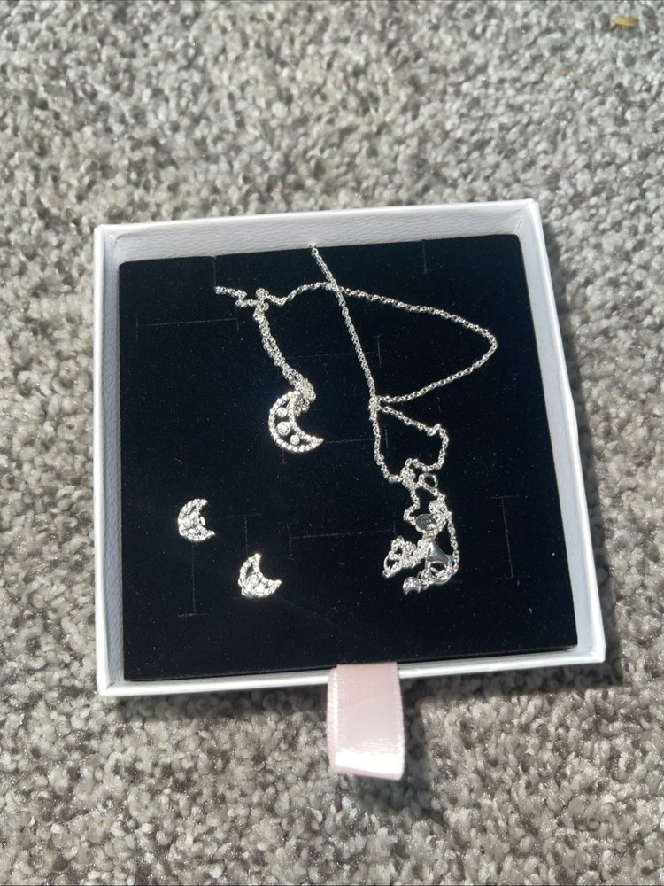 Silver Crescent Moon Earring And Necklace