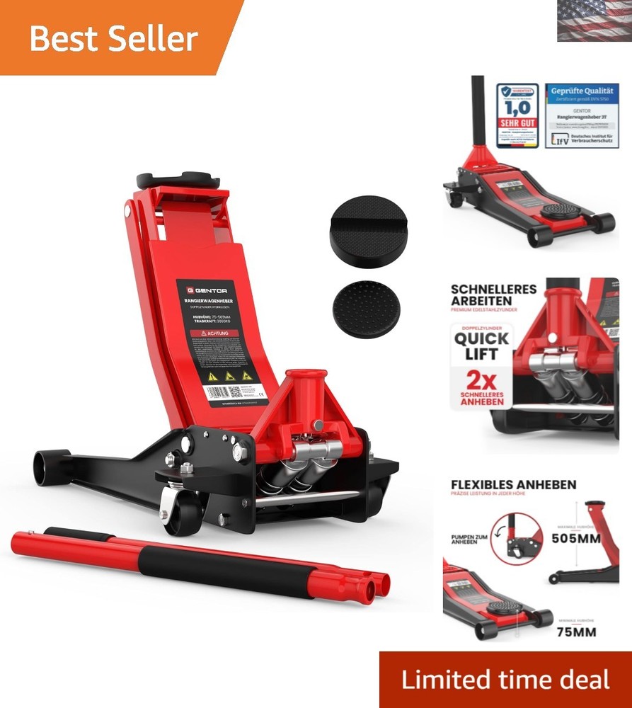 3-Ton Low Profile Hydraulic Floor Jack with Fast Lift Rubber Pads