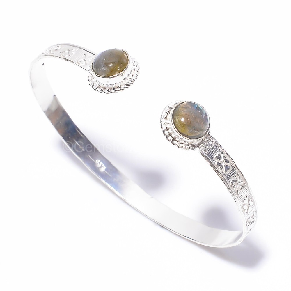 Cyber Monday Labradorite Gemstone Sterling Silver Channel Set Cuff Bracelet-image