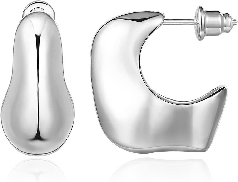 Chunky Gold Hoop Earrings for Women, 14K Gold Plated Lightweight Hollow Open Hoo