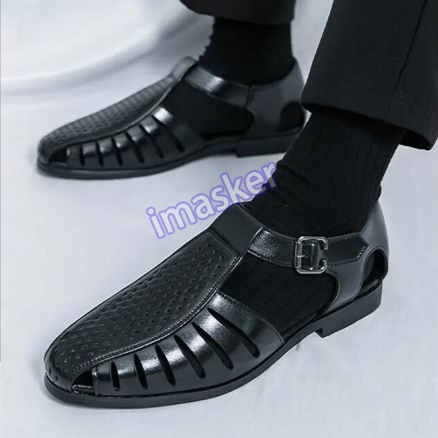Men's Hollow Out Faux Leather Closed Toe Dress Business Work Sandals Shoes