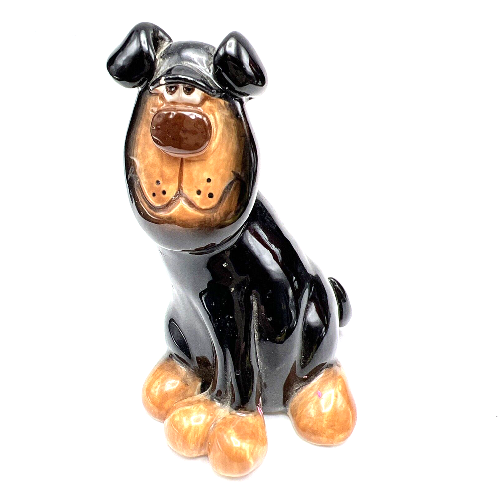 Douglas Russ Berrie Black Brown Dog Rottweiler Ceramic Figurine 4x3”