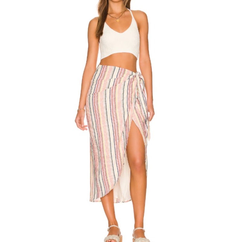 Free People Multicolor Striped Midi Tie-Waist Wrap Aubrey Sarong Skirt Size 10