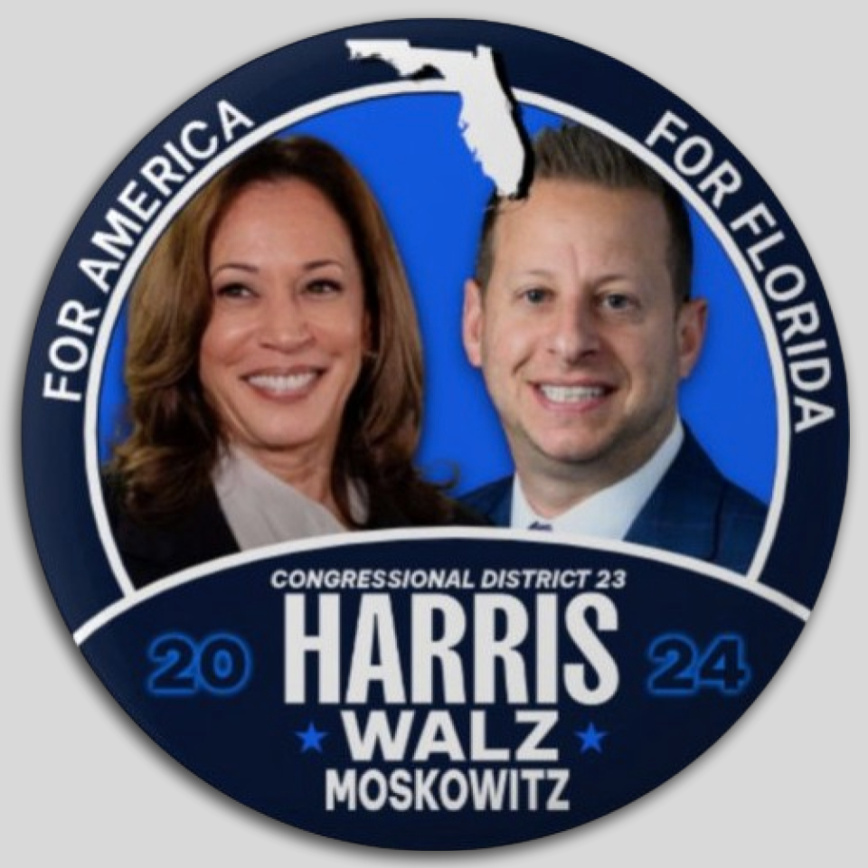Kamala Harris Jared Moskowitz Congress Pin Button Jugate Florida Democrat Pres