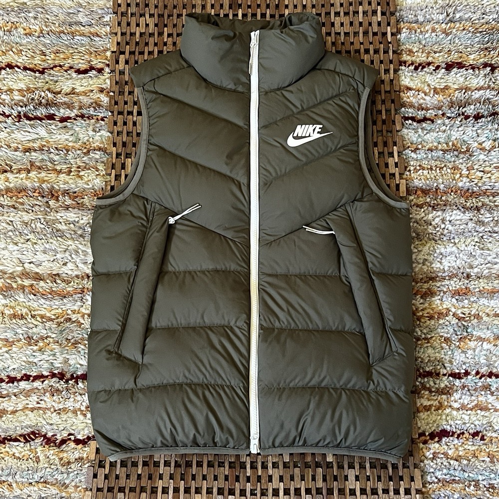 Nike Goose Down Puffer Vest Forest Green White Full Zip Men's Size Small S