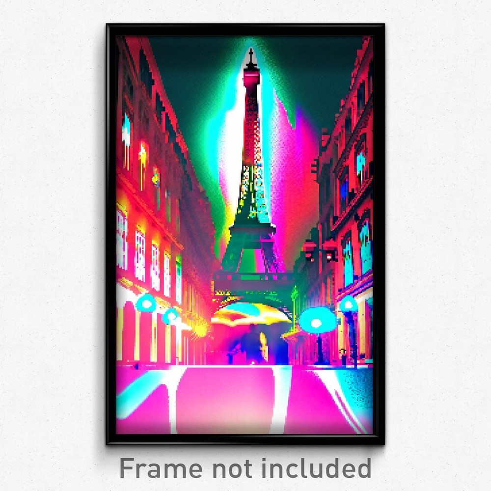 Pixel Art Poster - Glitchy Paris (8 Bit Psychedelic Trippy Video Game Print)