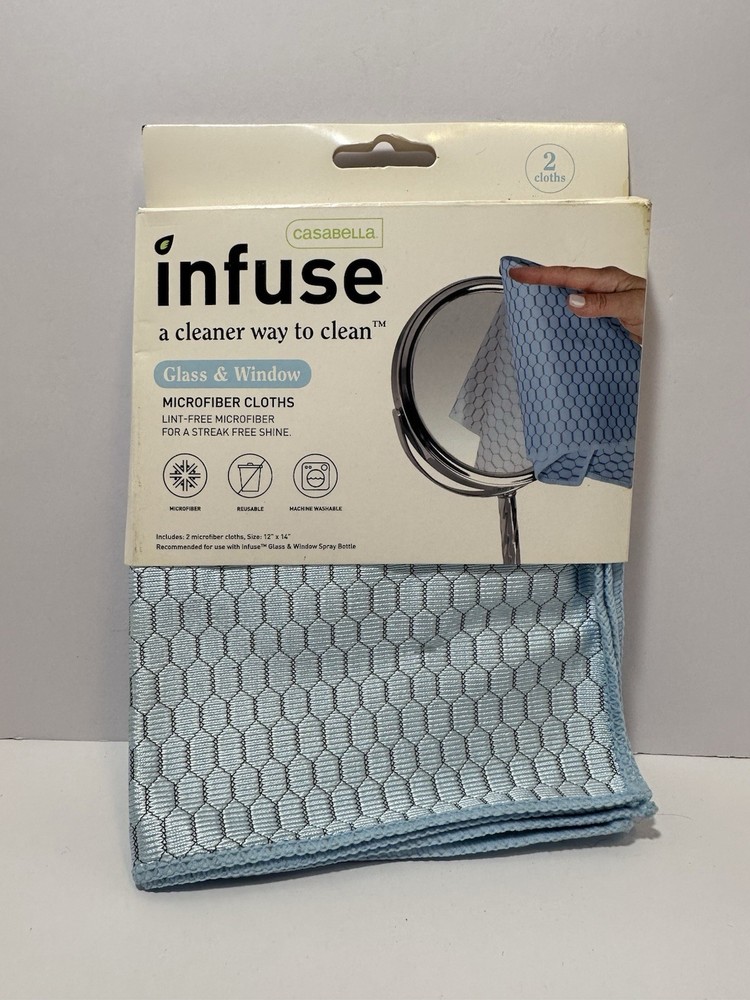 Infuse Glass & Window Microfiber Cloths 2-Pack Streak-Free Cleaning