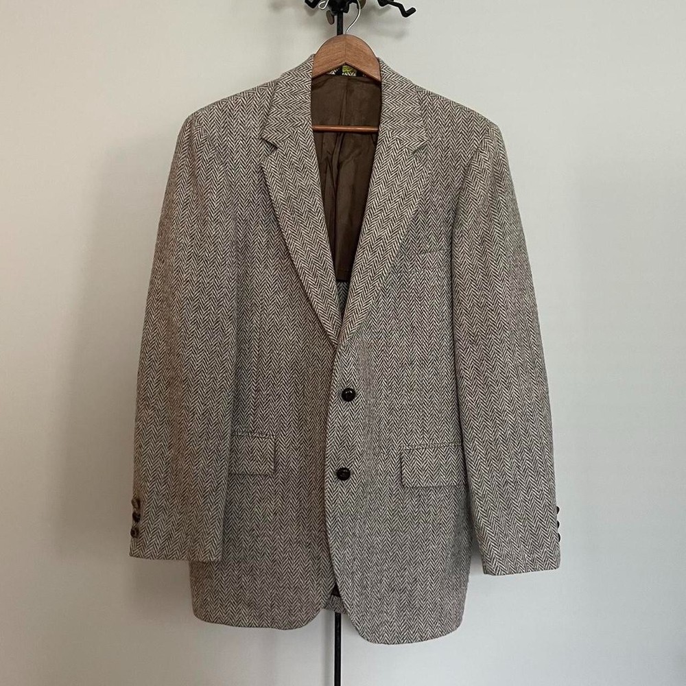 Harris Tweed Sport Coat Mens \ Brown Scottish Wool Jacket Blazer USA Vintage