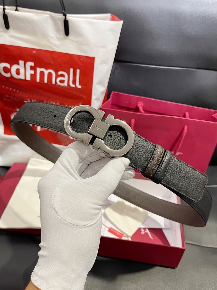 Ferragamo Gancini Buckle Reversible Belt in Black Brown 120cm