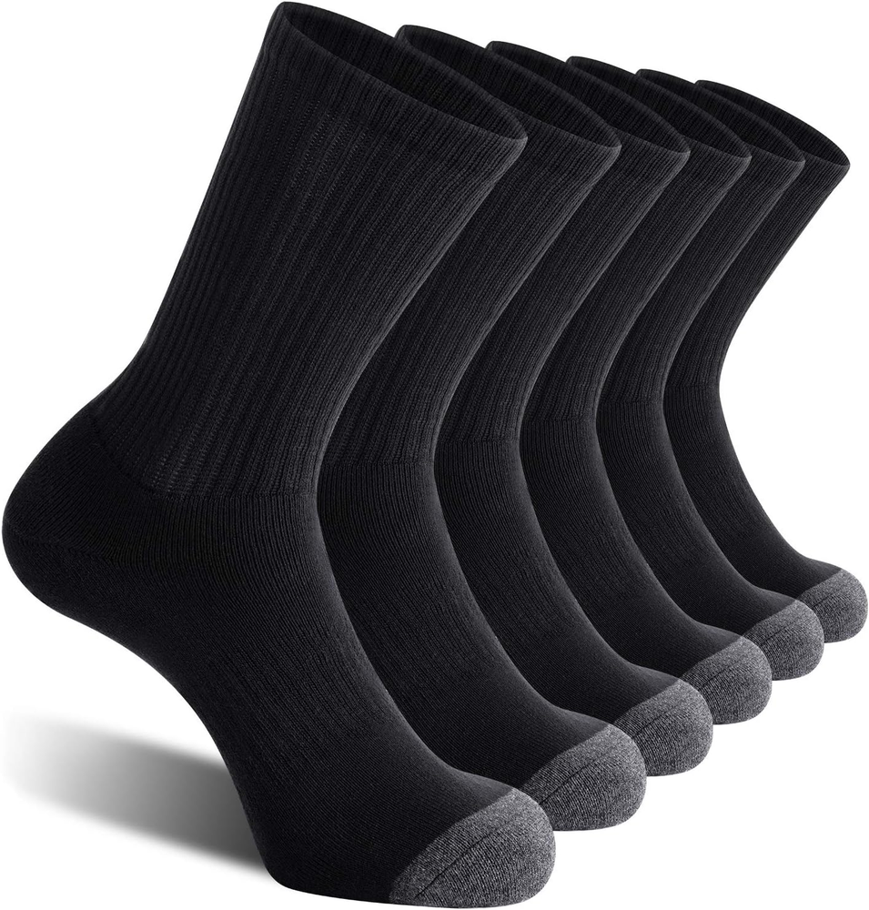 6 Pack Men'S Cotton Athletic Crew Socks Full Cushioned Work Boot Socks