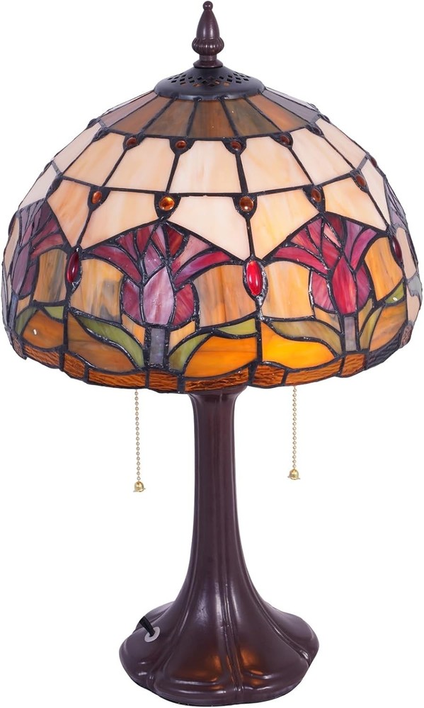 Red Tulip Tiffany Style Stained Glass Table Lamp Bed Room Bedside Reading light