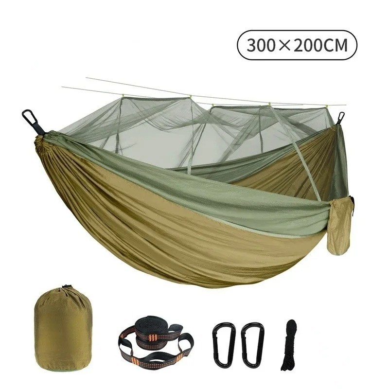 Double Camping Hammock with Mosquito Net 300×200cm Outdoor Nylon Anti-Rollover