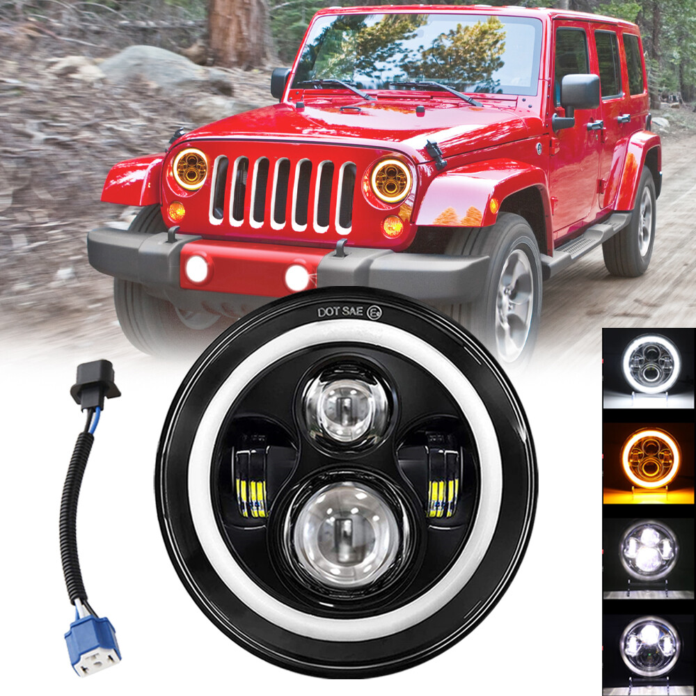 Jeep Wrangler JK 7-Inch Round LED Headlight Hi Lo Beam Combo Kit
