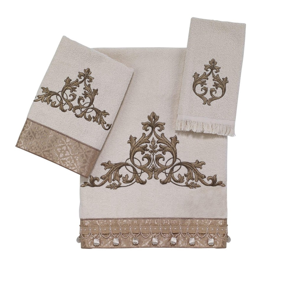- 3pc Towel Set, Soft & Absorbent Cotton Towels (Monaco Collection, Ivory)