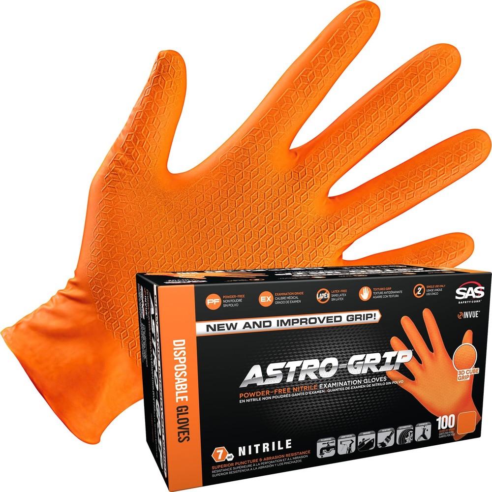 Astro-Grip Powder-Free Nitrile Exam Gloves X-Large Orange Case of 100
