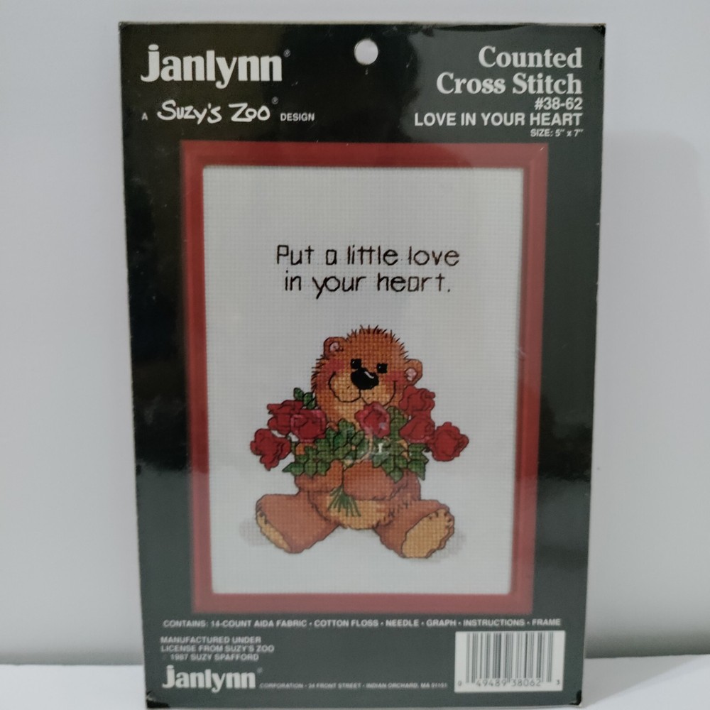 Janlynn Suzy's Zoo / Love In Your Heart Counted Cross Stitch 38-62 Bear w/ Roses