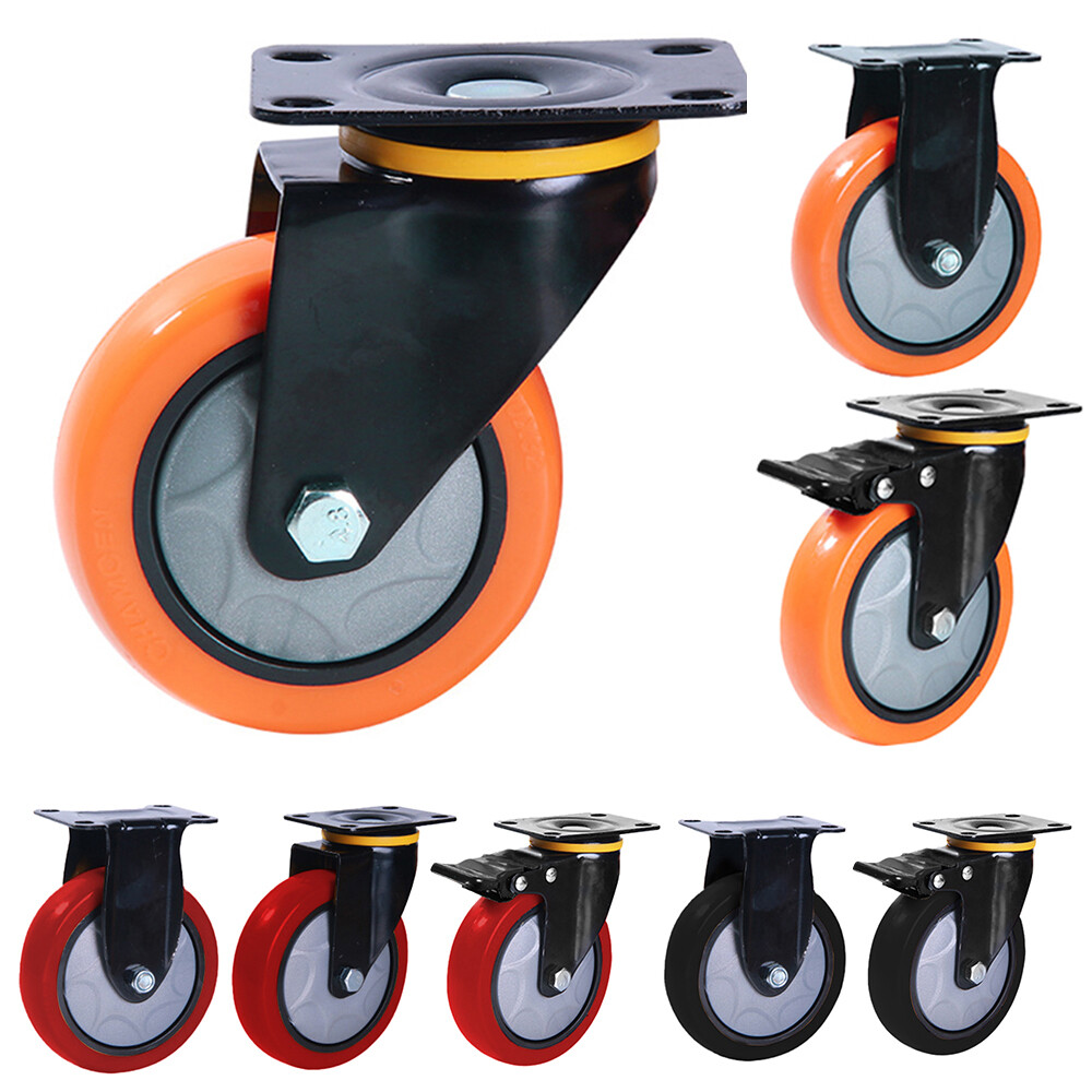(2/4 Pack) Heavy Duty Swivel Plate Caster Polyurethane Wheels 3