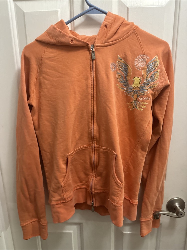 O'Neill Orange Long Sleeve Zip Up Hoodie Embroidered Women's Large