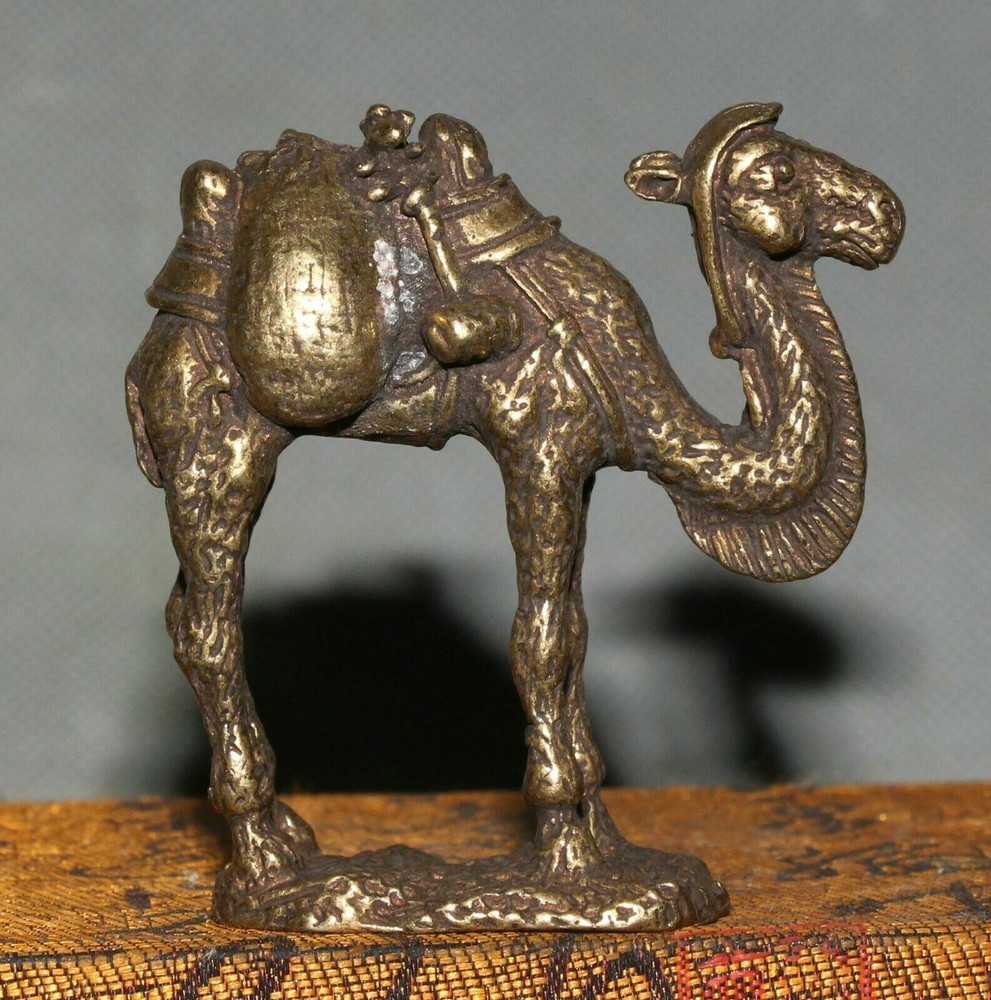 Old China Dynasty Bronze Desert Camel llama Desert ship Animal Baggage Statue