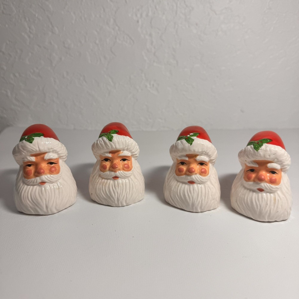 Set Of  4  Vintage Ceramic 1980’s Santa Claus Christmas Napkin Rings