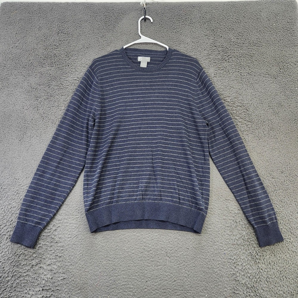 J.Crew Sweater Mens Medium Blue Stripe Cotton Knit Crewneck Pullover Casual