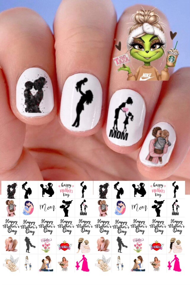 Mothers Day Nail Decals Set of 50 with Waterslide Design and Bonus Guide  -image