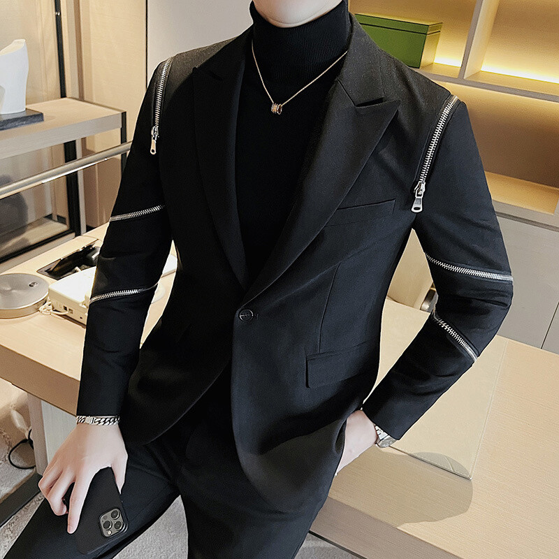 Men's Zip-Up Slim Fit Peak Lapel Blazer – Cool Casual Dress Jacket & Top Coat