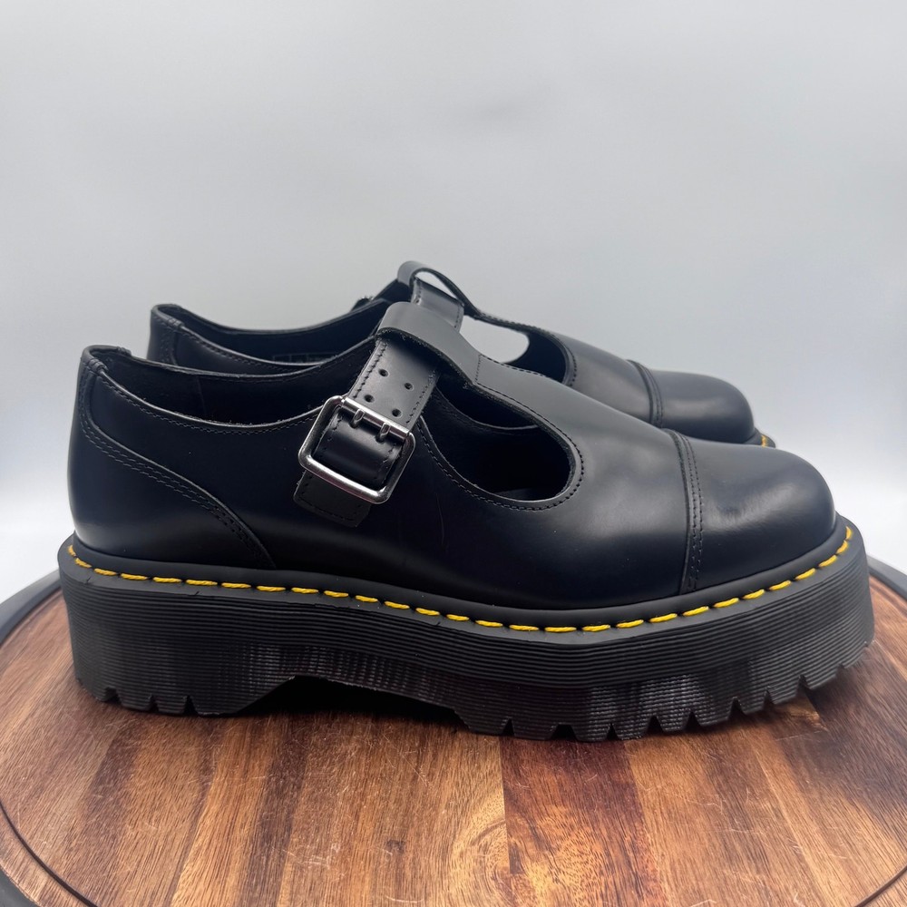 DR DOC MARTENS Bethan Black Leather Platform Shoes Women's 11 Men's 10