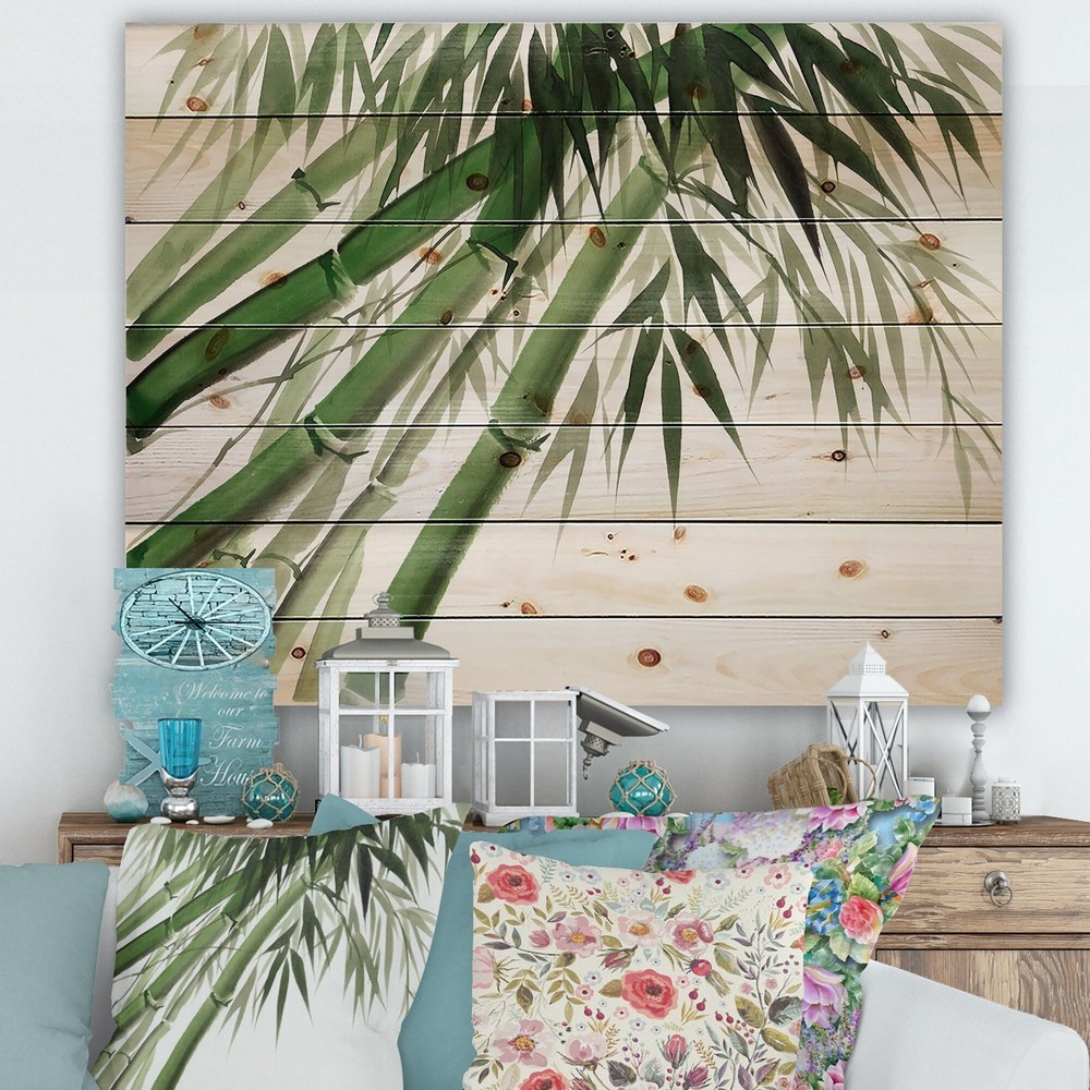 Designart 'Vintage Dark Green Bamboo' Traditional Print on