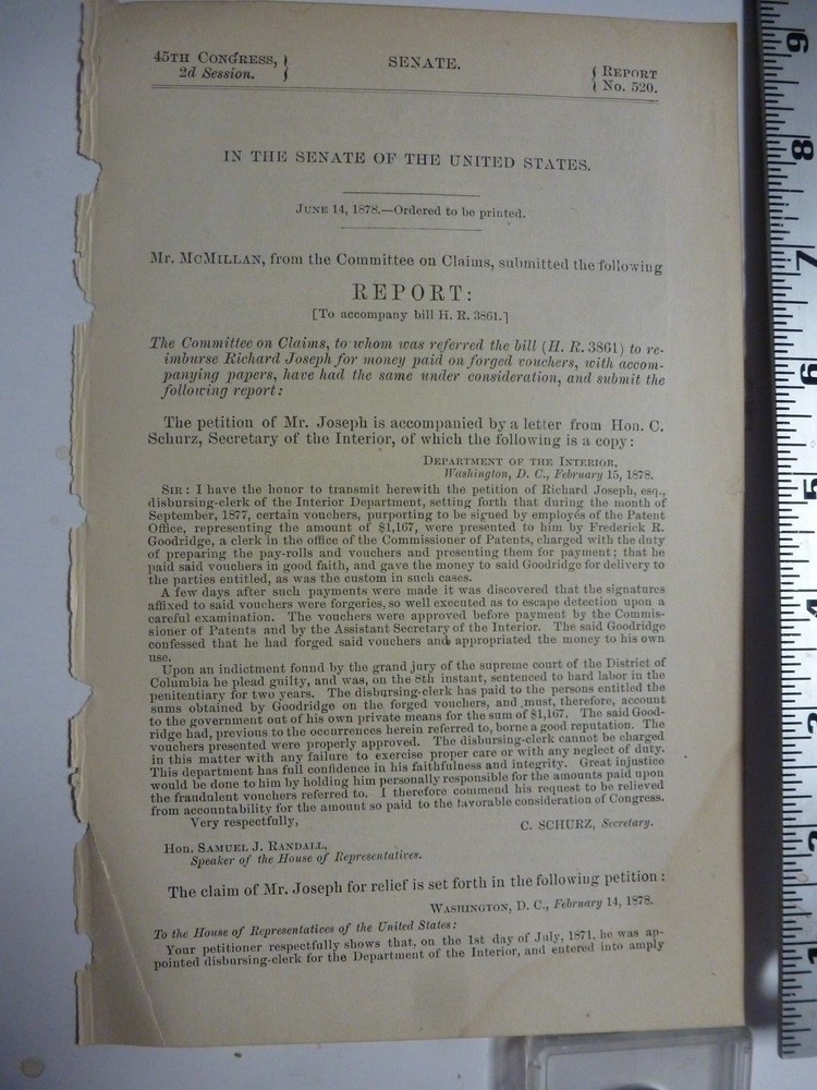 Government Report 1878 Committee On Claims For Forged Vouchers, #3139-image