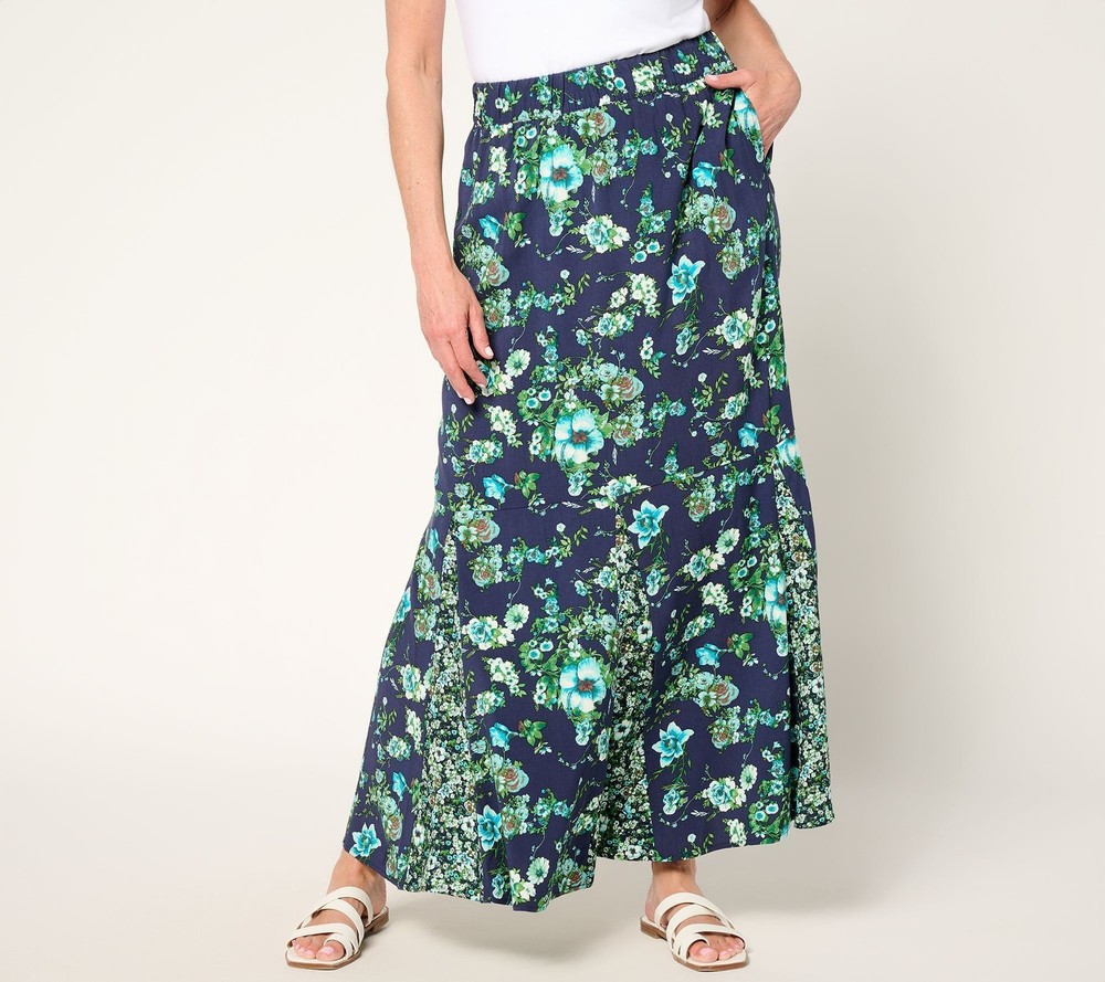 Studio Park Women's Petite Skirt PM x Terri Conn Printed Pull-on Blue A691459