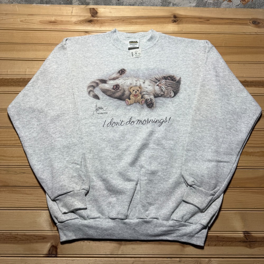 NWT Vintage 1996 Cat Teddy Bear Sleeping Graphic Crewneck Sweatshirt Men's Large