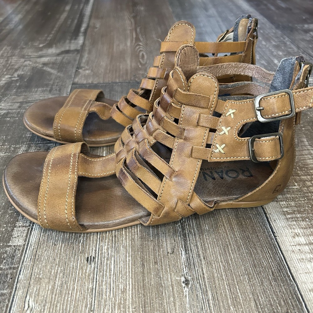 ROAN by Bed Stu Bee Bosco Gladiator Cage Sandals Womens 8 Tan Leather Back Zip